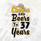 Cheers and Beers To 37 Years Birthday Editable vector T-shirt Design in Ai Svg Files