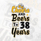 Cheers and Beers To 38 Years Birthday Editable vector T-shirt Design in Ai Svg Files
