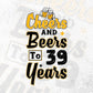 Cheers and Beers To 39 Years Birthday Editable Vector T-shirt Design in Ai Svg Files