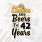 Cheers and Beers To 42 Years Birthday Editable Vector T-shirt Design in Ai Svg Files