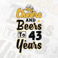 Cheers and Beers To 43 Years Birthday Editable Vector T-shirt Design in Ai Svg Files