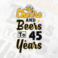 Cheers and Beers To 45 Years Birthday Editable Vector T-shirt Design in Ai Svg Files