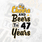 Cheers and Beers To 47 Years Birthday Editable Vector T-shirt Design in Ai Svg Files