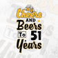 Cheers and Beers To 51 Years Birthday Editable Vector T-shirt Design in Ai Svg Files