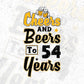 Cheers and Beers To 54 Years Birthday Editable Vector T-shirt Design in Ai Svg Files