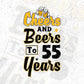 Cheers and Beers To 55 Years Birthday Editable Vector T-shirt Design in Ai Svg Files