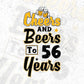 Cheers and Beers To 56 Years Birthday Editable Vector T-shirt Design in Ai Svg Files