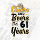 Cheers and Beers To 61 Years Birthday Editable Vector T-shirt Design in Ai Svg Files