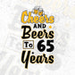 Cheers and Beers To 65 Years Birthday Editable Vector T-shirt Design in Ai Svg Files