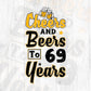 Cheers and Beers To 69 Years Birthday Editable Vector T-shirt Design in Ai Svg Files