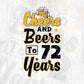 Cheers and Beers To 72 Years Birthday Editable Vector T-shirt Design in Ai Svg Files