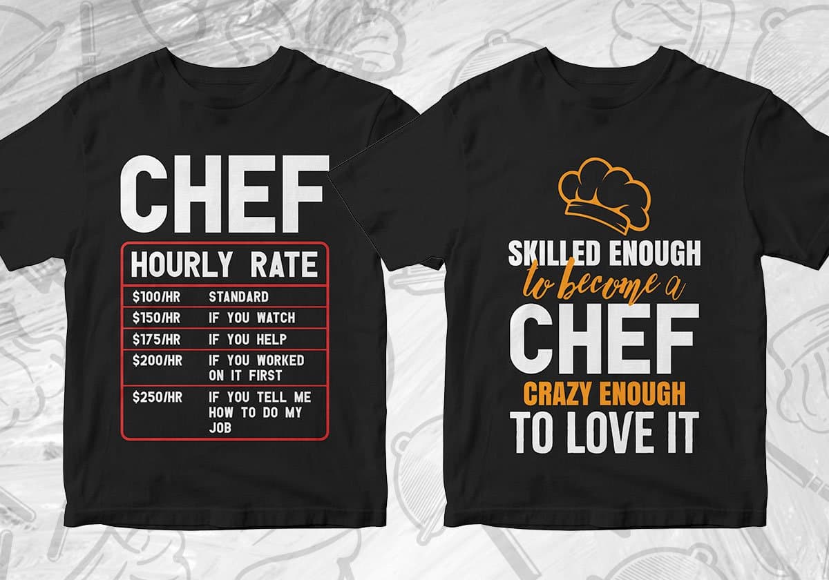 Chef 25 Editable T-shirt Designs Bundle