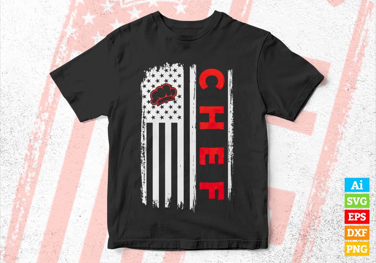 Chef USA Flag Proud Professions Gift Editable Vector T-shirt Design in Ai Svg Files