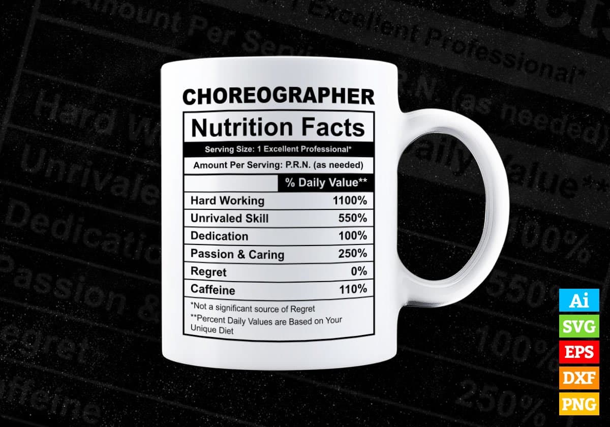 Choreographer Nutrition Facts Editable Vector T-shirt Design in Ai Svg Files