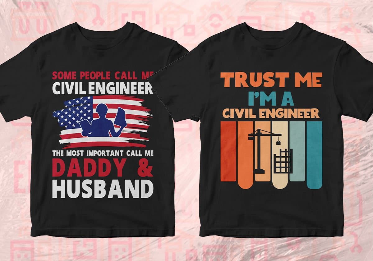 Civil Engineer 25 Editable T-shirt Designs Bundle