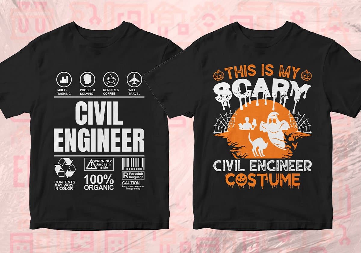 Civil Engineer 25 Editable T-shirt Designs Bundle