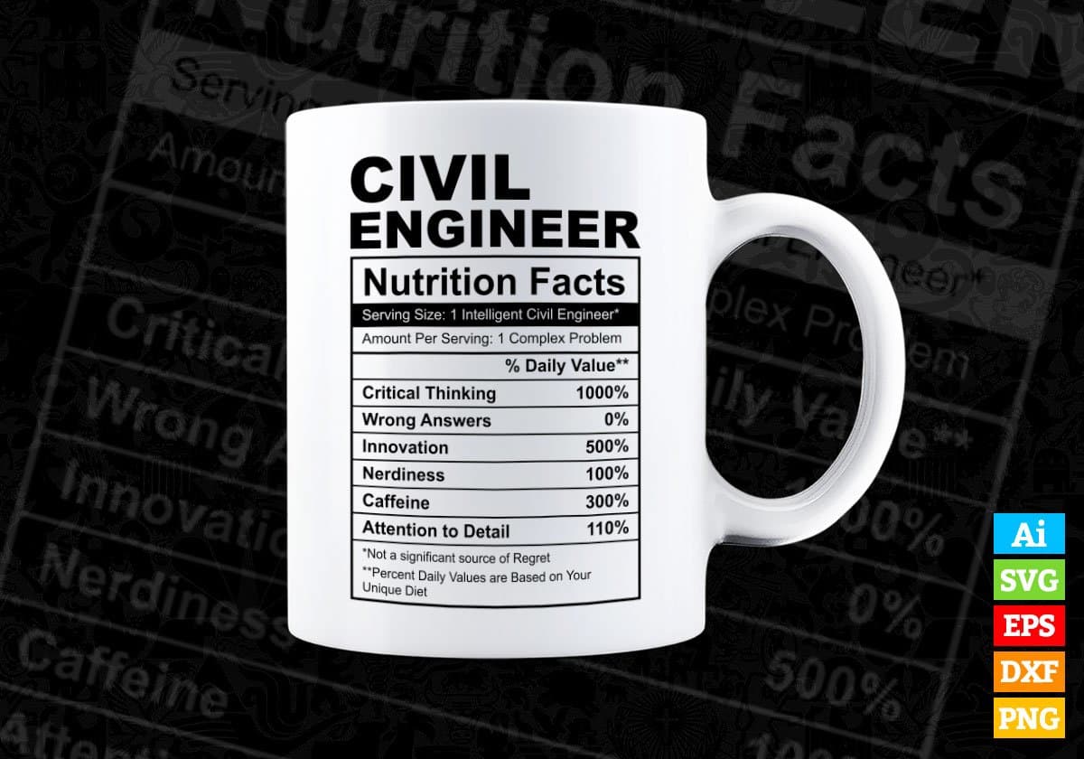 Civil Engineer Nutrition Facts Editable Vector T shirt Design In Svg Png Printable Files