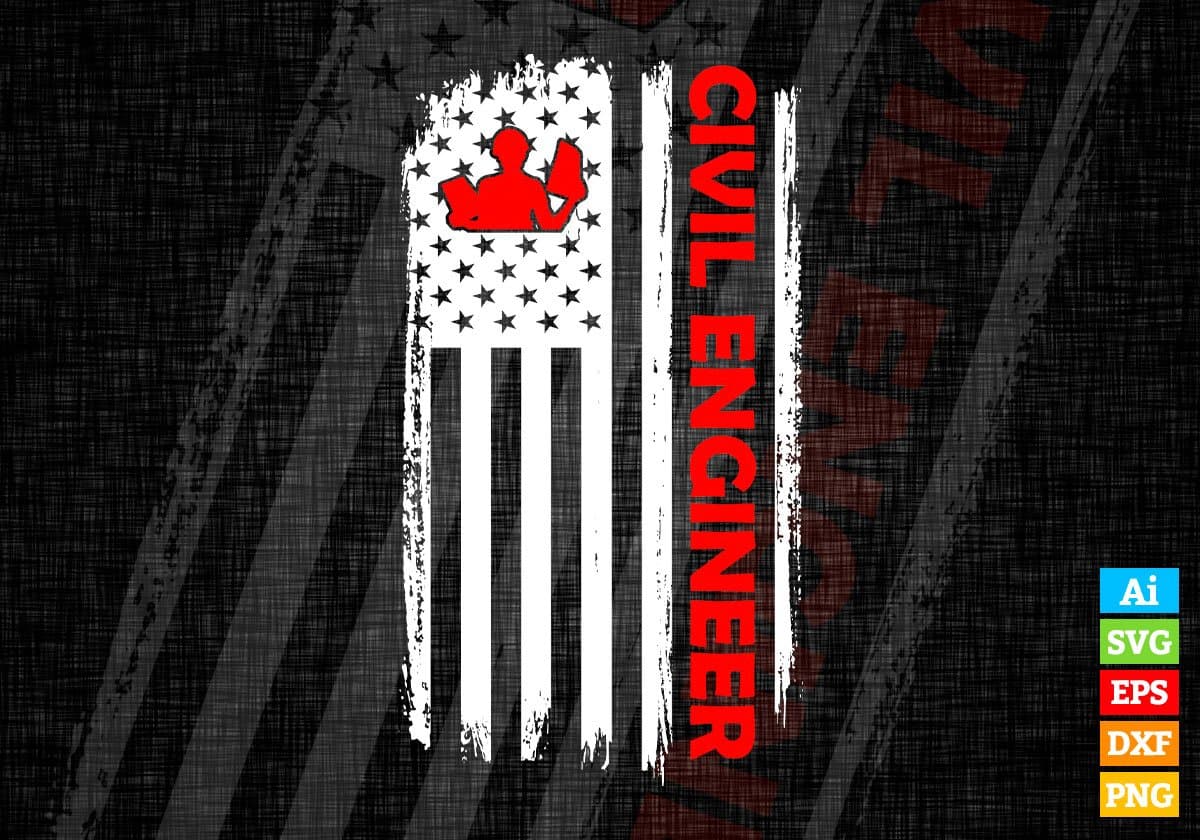 Civil Engineer USA Flag Proud Professions Gift Editable Vector T-shirt Design in Ai Svg Files