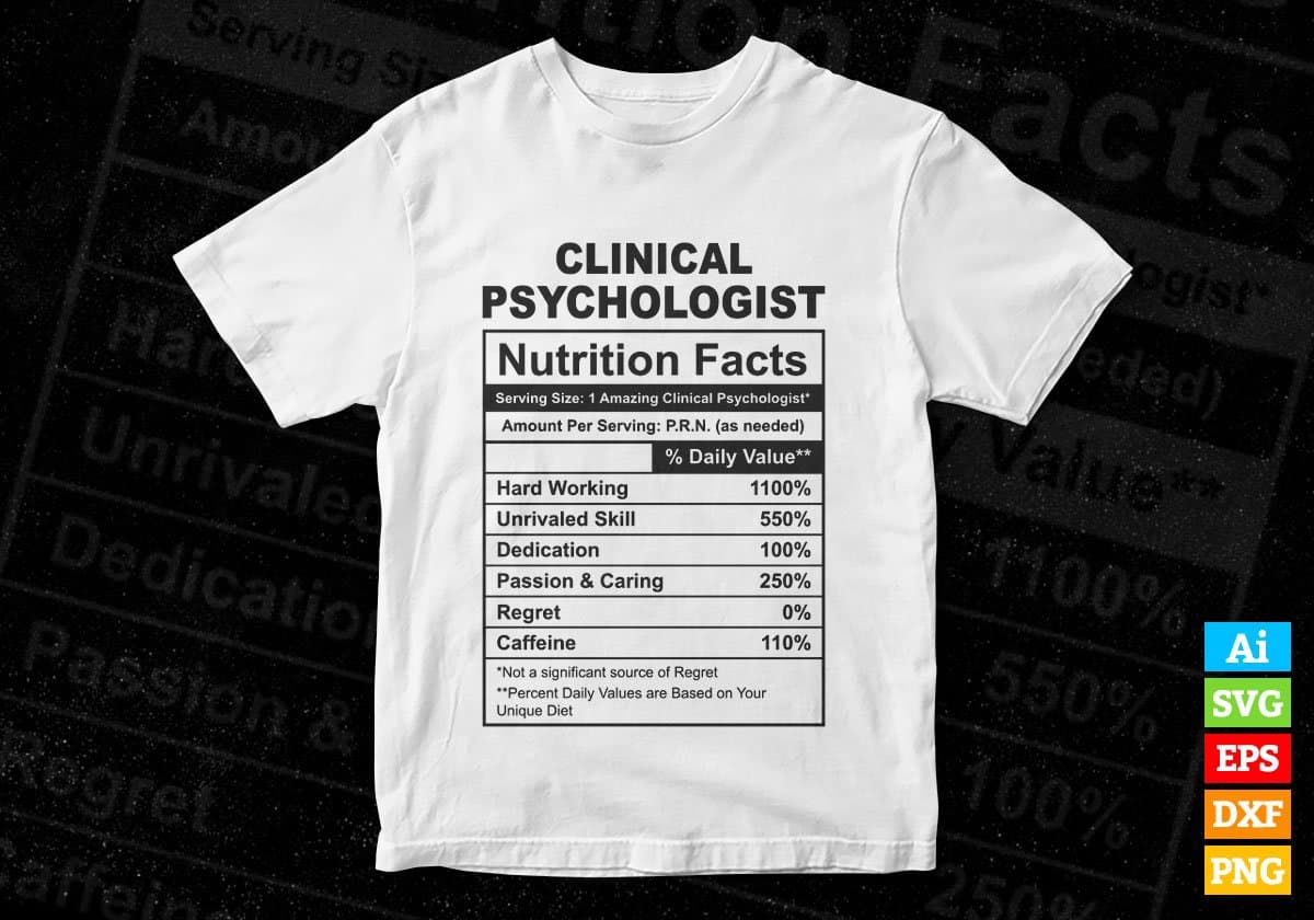 Clinical Psychologist Nutrition Facts Editable Vector T-shirt Design in Ai Svg Files