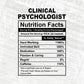 Clinical Psychologist Nutrition Facts Editable Vector T-shirt Design in Ai Svg Files