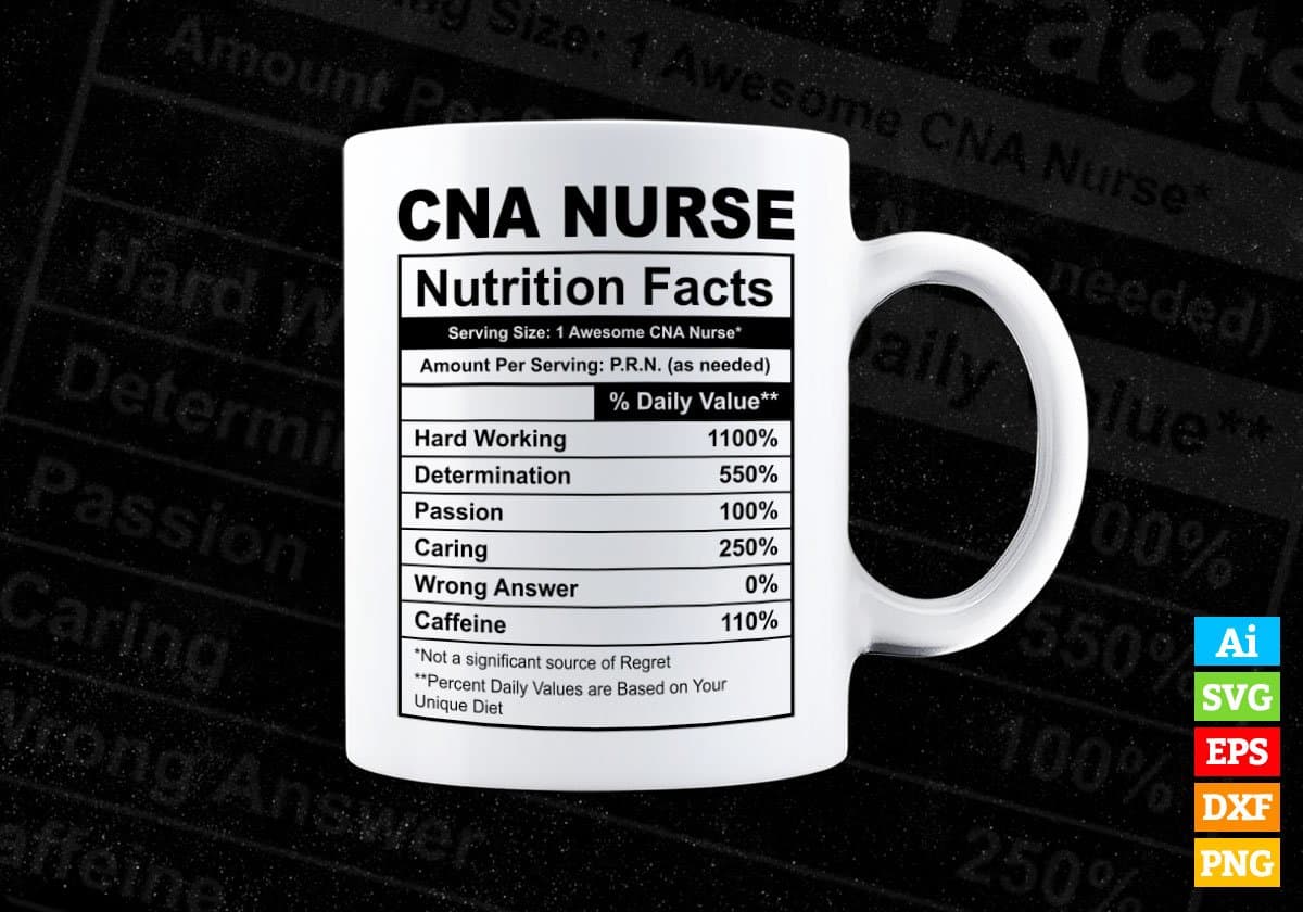 Cna Nurse Nutrition Facts Editable Vector T-shirt Design in Ai Svg Files