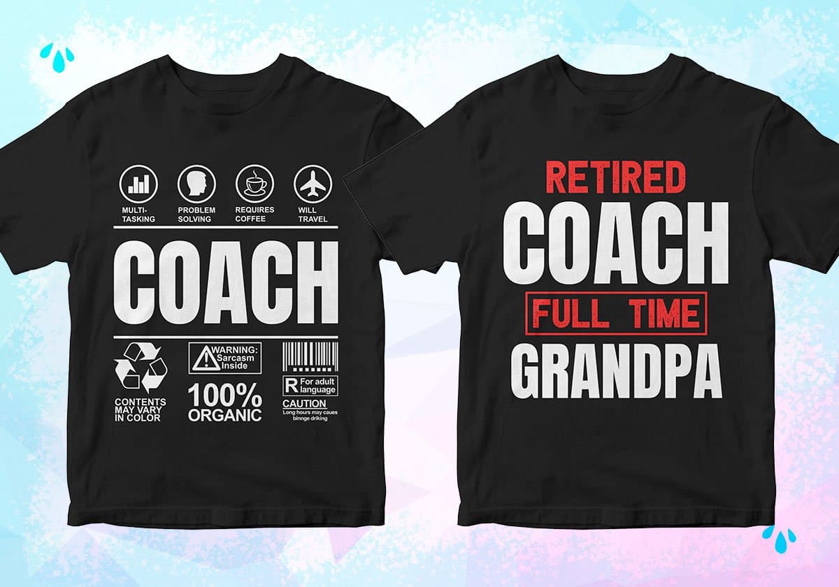 Coach 25 Editable T-shirt Designs Bundle