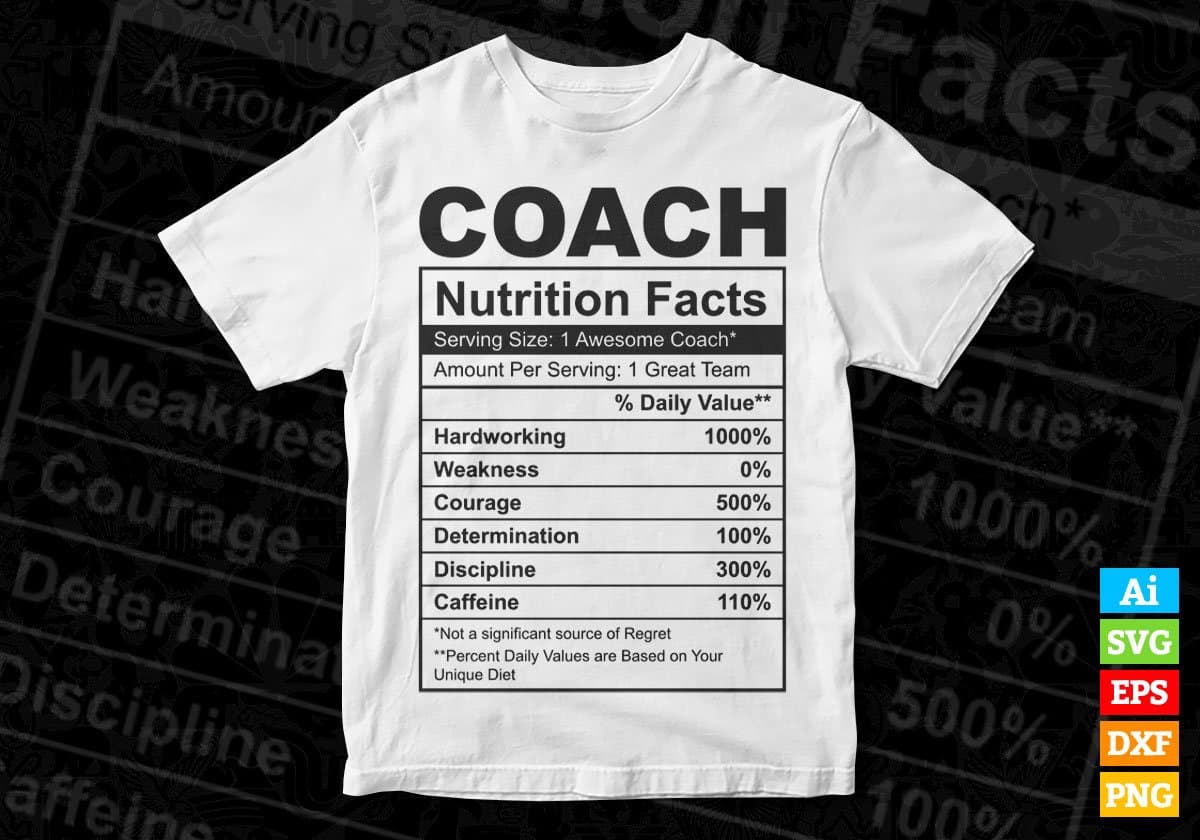 Coach Nutrition Facts Editable Vector T shirt Design In Svg Png Printable Files