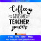 Coffee Gives Me Teacher Power Editable T shirt Design In Ai Png Svg Cutting Printable Files