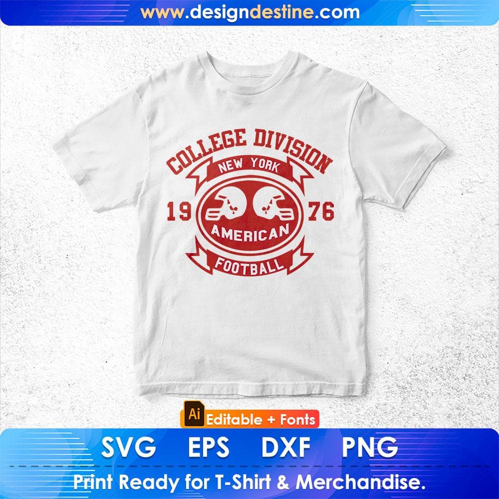 College Division New York 1976 American Football Editable T shirt Design Svg Cutting Printable Files