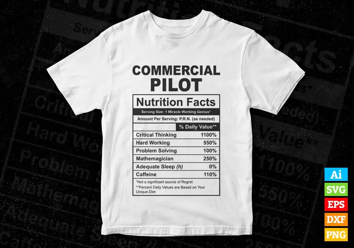 Commercial Pilot Nutrition Facts Editable Vector T-shirt Design in Ai Svg Files