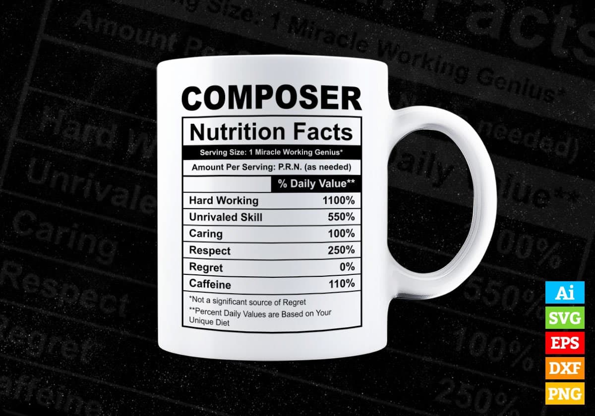Composer Nutrition Facts Editable Vector T-shirt Design in Ai Svg Files