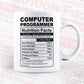 Computer Programmer Nutrition Facts Editable Vector T-shirt Design in Ai Svg Files