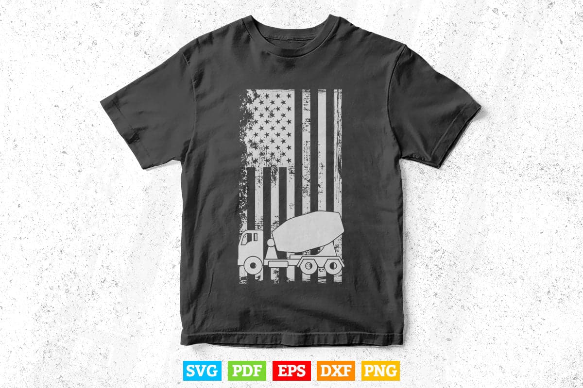 Concrete Mixer Truck Driver Gift with USA Flag Vector T shirt Design Png Svg Cut Files