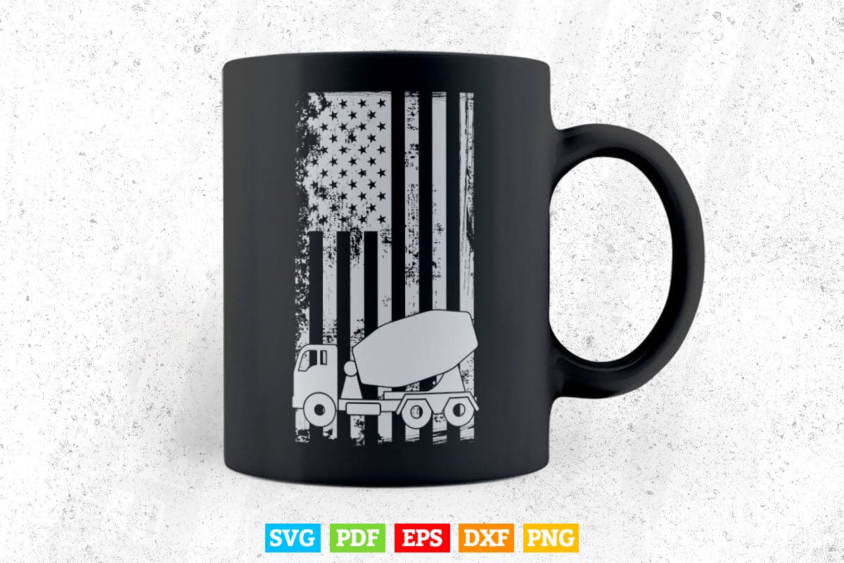 Concrete Mixer Truck Driver Gift with USA Flag Vector T shirt Design Png Svg Cut Files