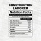 Construction Laborer Nutrition Facts Editable Vector T-shirt Design in Ai Svg Files
