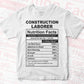 Construction Laborer Nutrition Facts Editable Vector T-shirt Design in Ai Svg Files