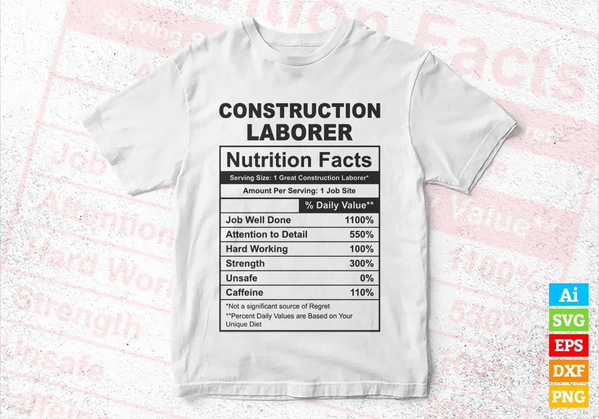 Construction Laborer Nutrition Facts Editable Vector T-shirt Design in Ai Svg Files