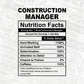Construction Manager Nutrition Facts Editable Vector T-shirt Design in Ai Svg Files