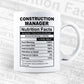 Construction Manager Nutrition Facts Editable Vector T-shirt Design in Ai Svg Files
