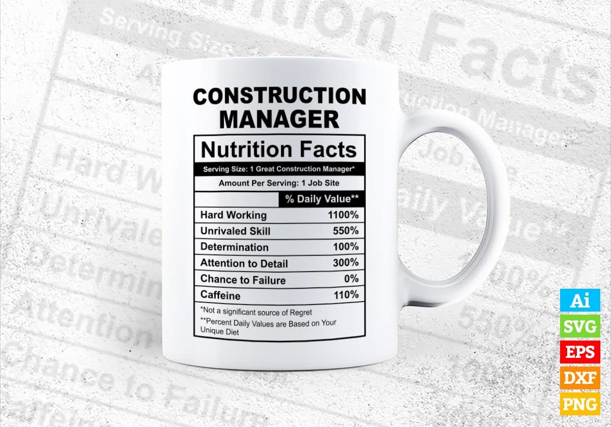 Construction Manager Nutrition Facts Editable Vector T-shirt Design in Ai Svg Files