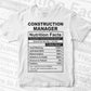 Construction Manager Nutrition Facts Editable Vector T-shirt Design in Ai Svg Files