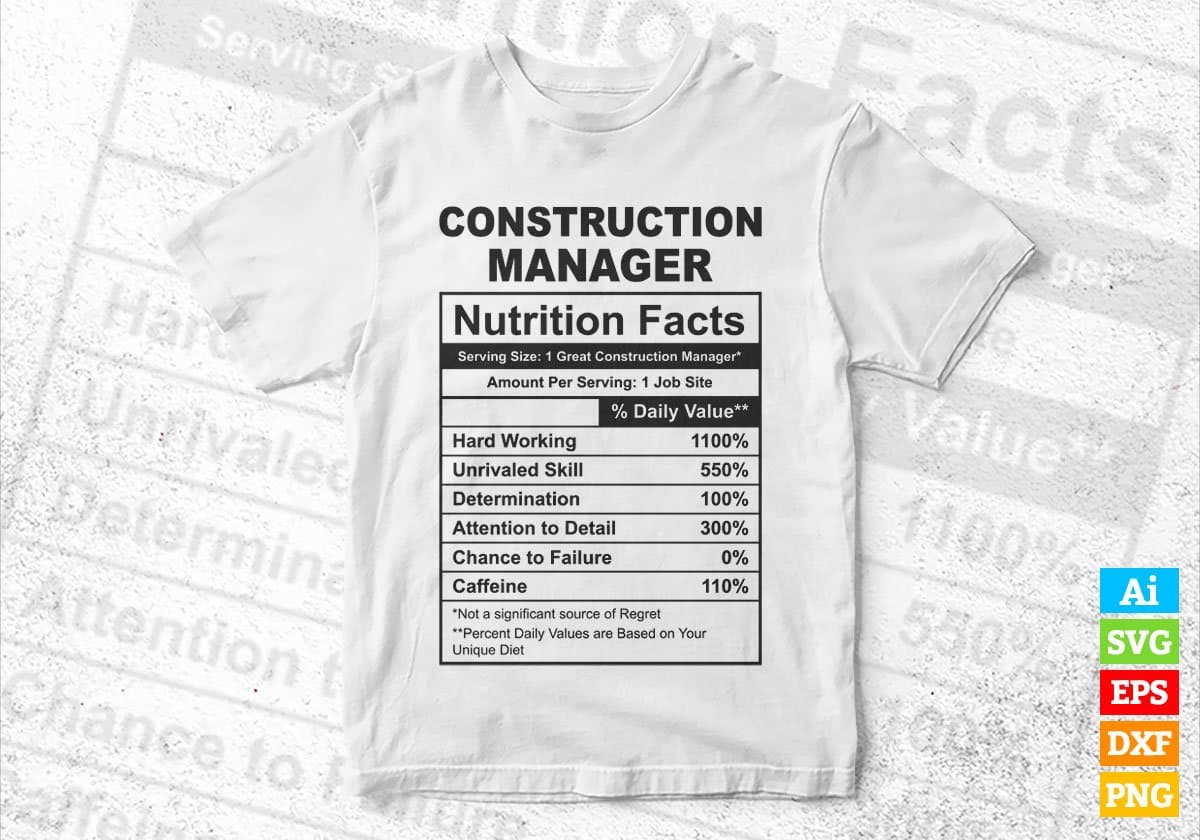 Construction Manager Nutrition Facts Editable Vector T-shirt Design in Ai Svg Files