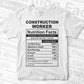 Construction Worker Nutrition Facts Editable Vector T-shirt Design in Ai Svg Files