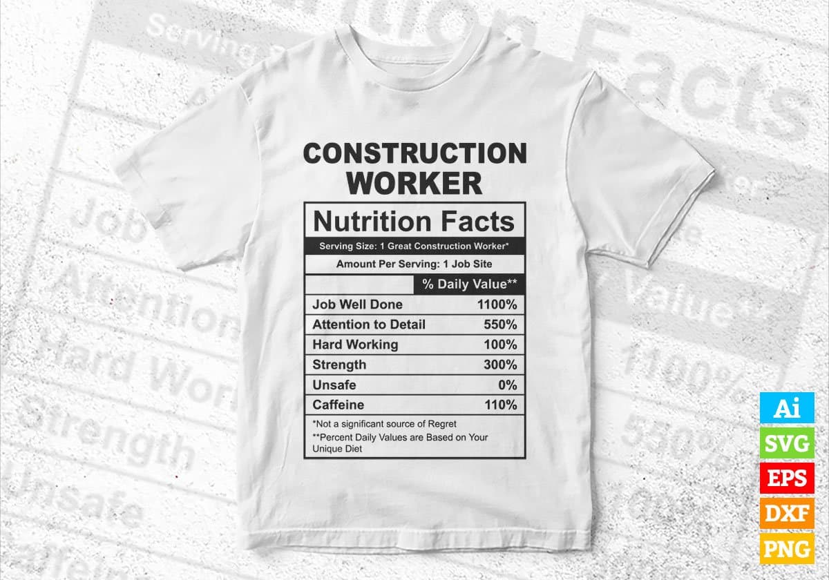 Construction Worker Nutrition Facts Editable Vector T-shirt Design in Ai Svg Files