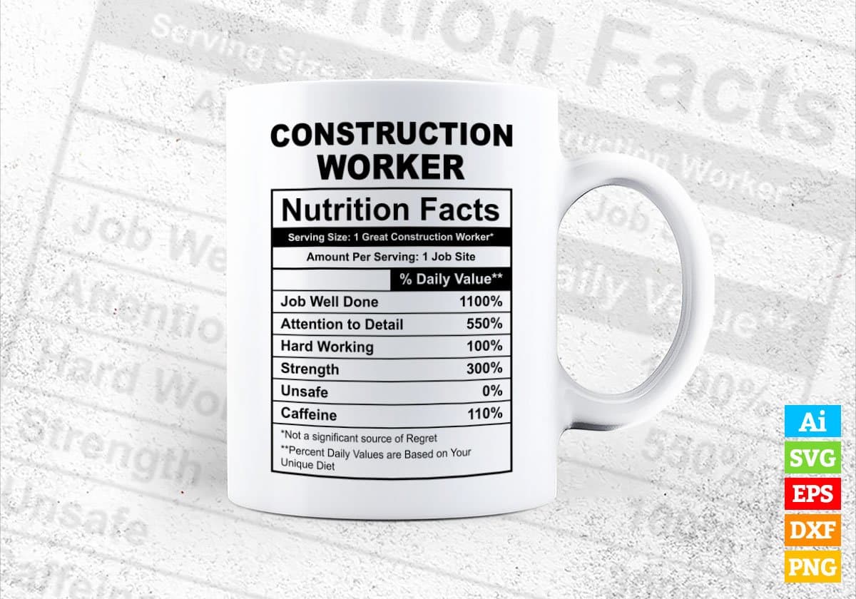 Construction Worker Nutrition Facts Editable Vector T-shirt Design in Ai Svg Files