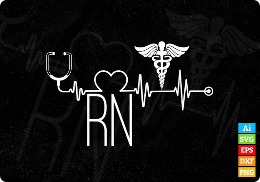 Cool Heartbeat Registered Nurse Rn Nursing Gift Editable T shirt Design In Ai Svg Files