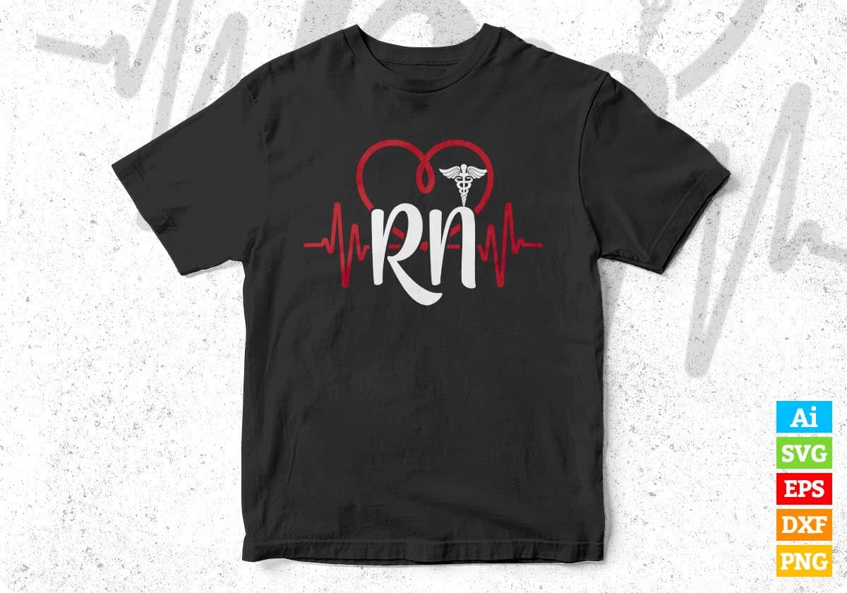 Cool Heartbeat Registered Nurse Rn Nursing Gift Editable T shirt Design In Ai Svg Print Files