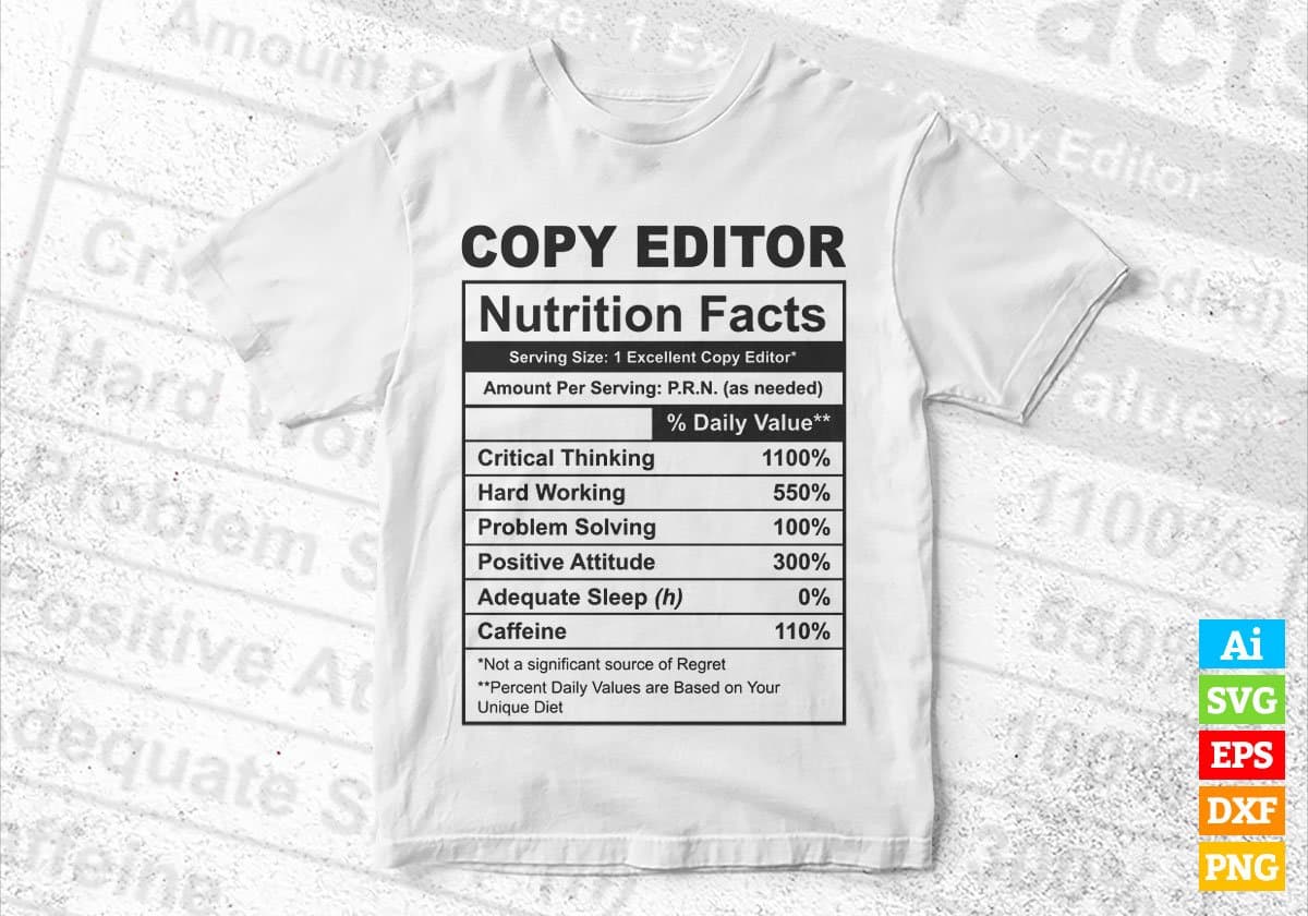 Copy Editor Nutrition Facts Editable Vector T-shirt Design in Ai Svg Files