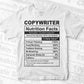 Copywriter Nutrition Facts Editable Vector T-shirt Design in Ai Svg Files