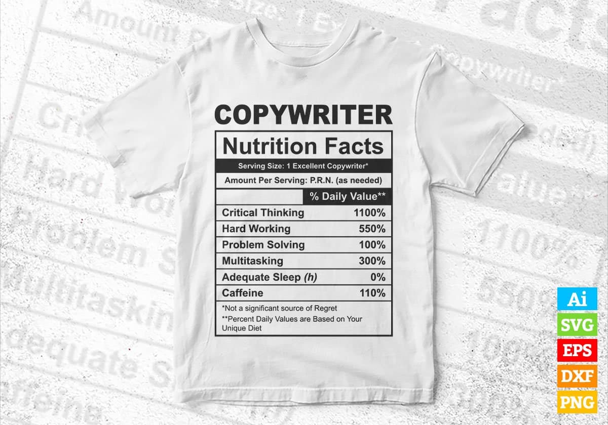 Copywriter Nutrition Facts Editable Vector T-shirt Design in Ai Svg Files